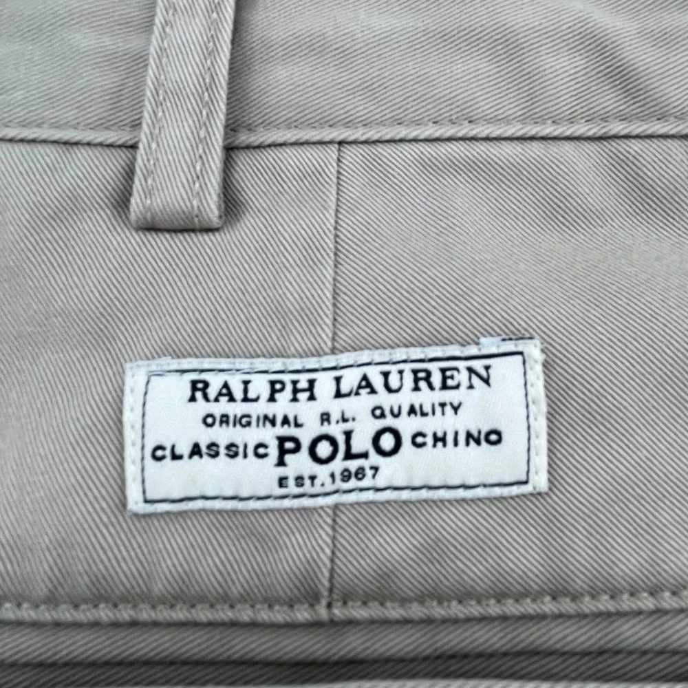 Polo Ralph Lauren Andrew Pant Mens 38x31 Khaki Tan Pleated Cotton Chino Trousers